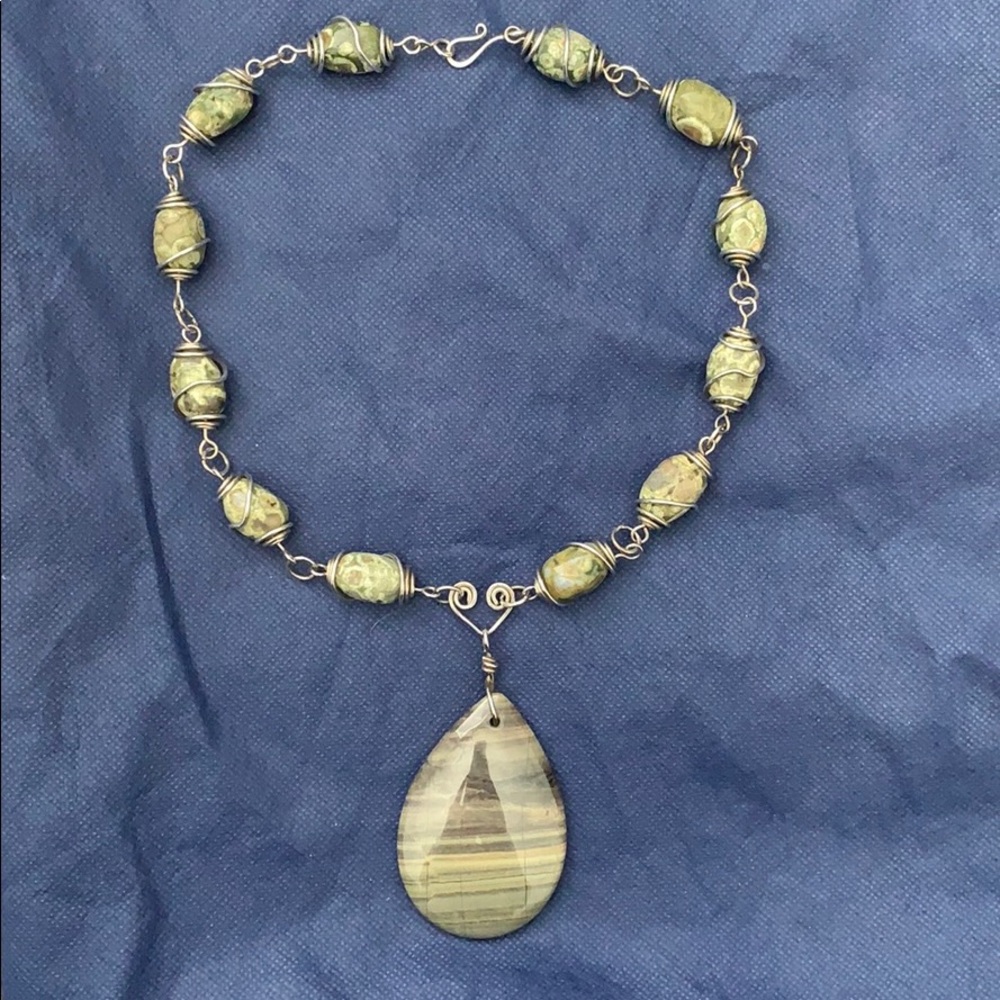 Handmade sterling silver wire and stone necklace